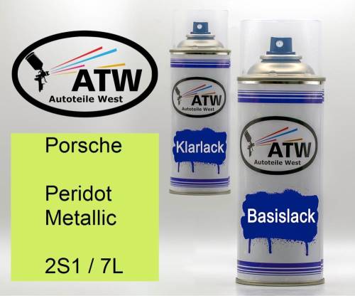 Porsche, Peridot Metallic, 2S1 / 7L: 400ml Sprühdose + 400ml Klarlack - Set, von ATW Autoteile West.